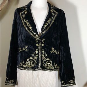 Carina black crushed velvet jacket w/ gold trim